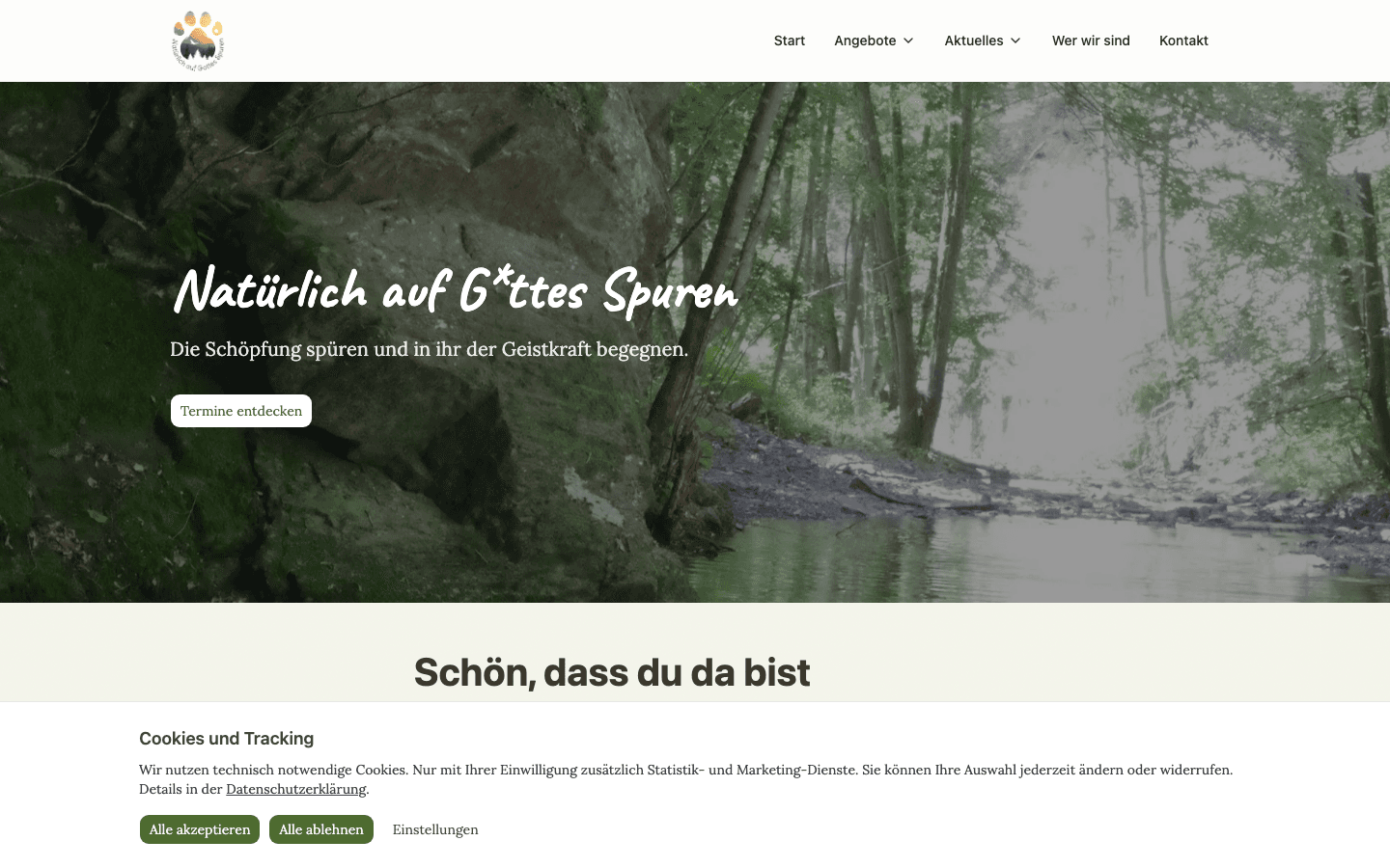 Bildschirmansicht der Website Schöpfung des Kirchenkreises Jülich mit Mitgliederbereich
